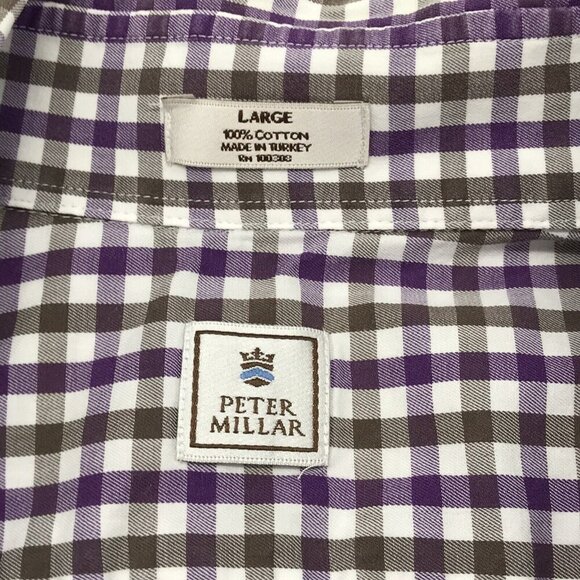 Peter Millar Shirt Mens‎ Large Button Up Long Sleeves Purple Check Preppy Office - Picture 7 of 9